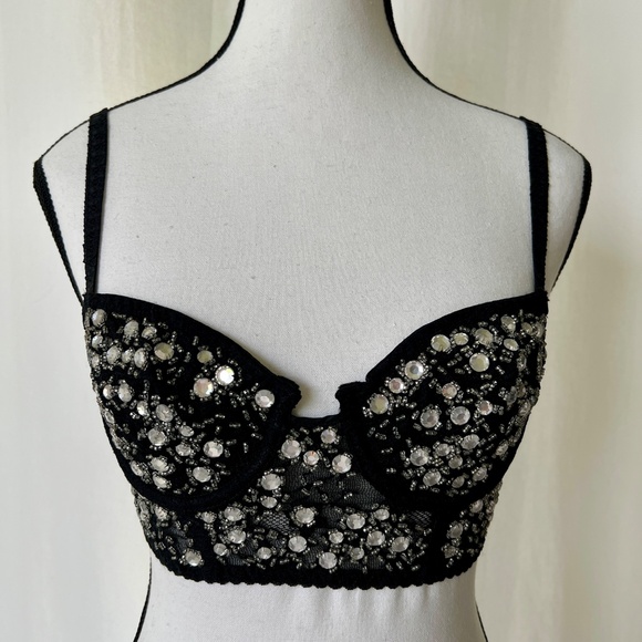 Vintage DKNY 1992 Crystal Studded Lace Bustier - XS - Sparkly - Picture 3 of 13
